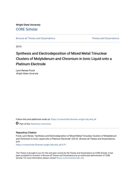 Synthesis and Electrodeposition of Mixed Metal Trinuclear Clusters of Molybdenum and Chromium in Ionic Liquid Onto a Platinum Electrode