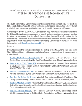 Interim Report of the Nominating Committee