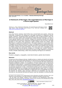 A Patchwork of Marriages: the Legal Relevance of Marriage in a Plural Legal System