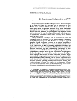 SIMEON DAMIANOV (Sofia, Bulgaria) the Great Powers and the Eastern Crisis of 1875-76 the Powerful Revival of the Balkan Peoples