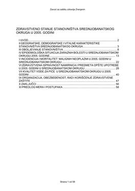 Zdravstveno Stanje Stanovništva Srednjobanatskog Okruga U 2005