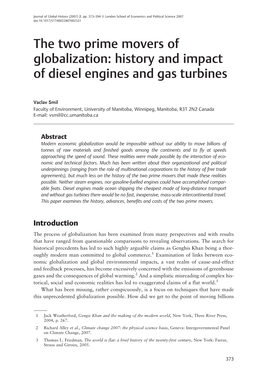 The Two Prime Movers of Globalization: History and Impact of Diesel Engines and Gas Turbines