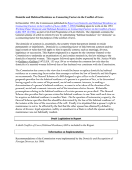 Domicile and Habitual Residence As Connecting Factors in the Conflict of Laws