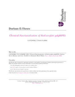 1. Thiol-Ene “Click” Chemistry and the Production of Porous Polymer Materials