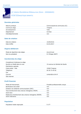 CC Vézère-Monédières-Millesources (Siren : 200066645)