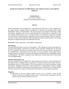 Study of Climatic Environment and Agricultural Scenario in Purulia