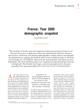 France: Year 2000 Demographic Snapshot