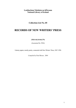 New Writers' Press List 85