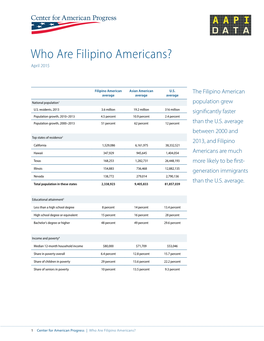 Who Are Filipino Americans? April 2015