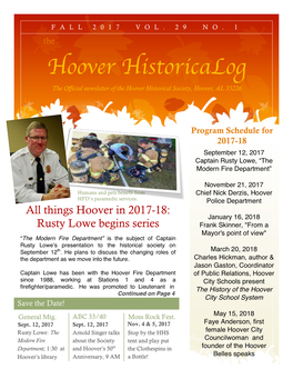 Hoover Historicalog the Official Newsletter of the Hoover Historical Society, Hoover, AL 35226