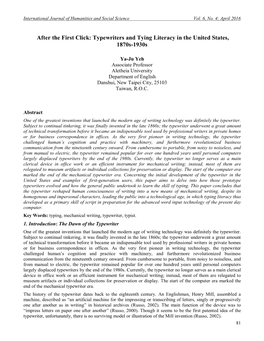 Typewriters and Tying Literacy in the United States, 1870S-1930S
