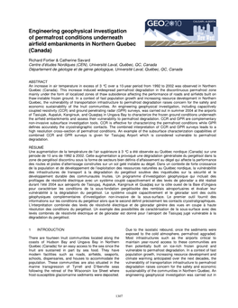 Engineering Geophysical Investigation of Permafrost Conditions Underneath Airfield Embankments in Northern Quebec (Canada)