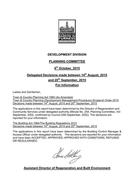 DEVELOPMENT DIVISION PLANNING COMMITTEE 6 October