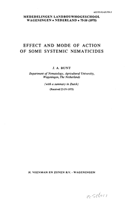 Effect and Mode of Action of Some Systemic Nematicides