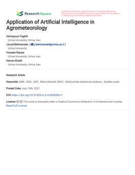 Application of Arti Cial Intelligence in Agrometeorology