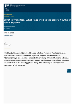 What Happened to the Liberal Youths of Tahrir Square? by Mahmoud Salem