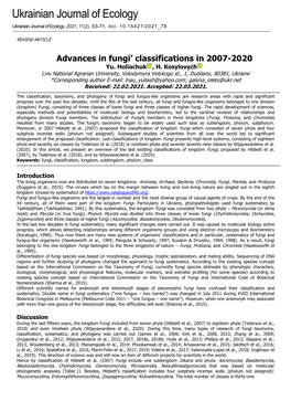 Advances in Fungi Classifications in 2007-2020