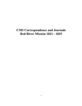 CMS Correspondence and Journals Red River Mission 1821 - 1825