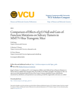 Comparison of Effects of P53 Null and Gain-Of-Function Mutations on Salivary Tumors in MMTV-Hras Transgenic Mice