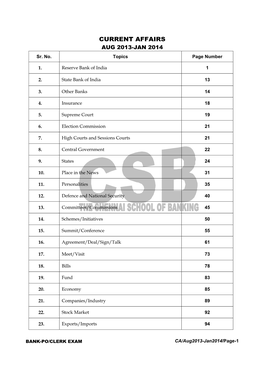 CURRENT AFFAIRS AUG 2013-JAN 2014 Sr