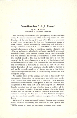 Some Hawaiian Ecological Notes1