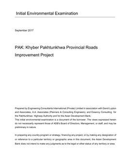 PAK: Khyber Pakhtunkhwa Provincial Roads Improvement Project