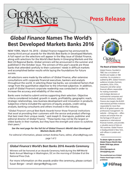 World's Best Developed Markets Banks 2016