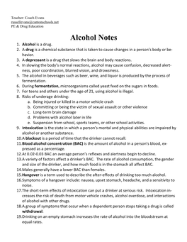 Alcohol Notes 1