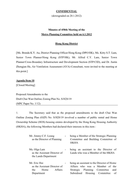 Minutes of 458Th Meeting of the Metro Planning Committee Held on 6.1.2012