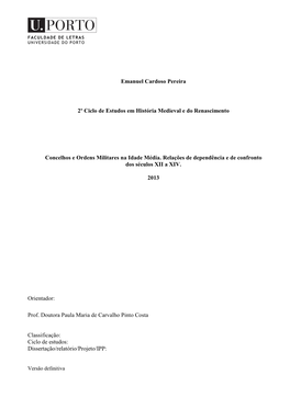 Emanuel Cardoso Pereira 2º Ciclo De Estudos Em História Medieval E Do
