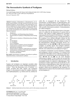 The Stereoselective Synthesis of Neolignans