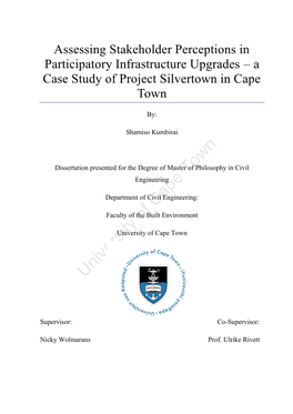 Assessing Stakeholder Perceptions in Participatory Infrastructure Upgrades – a Case Study of Project Silvertown in Cape Town