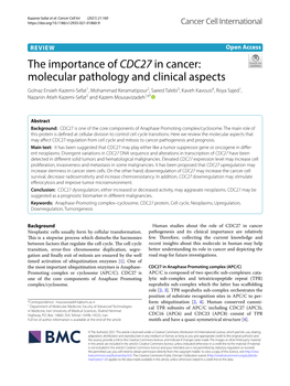 The Importance of CDC27 in Cancer: Molecular Pathology and Clinical