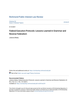 Federal Execution Protocols: Lessons Learned in Grammar and Reverse Federalism