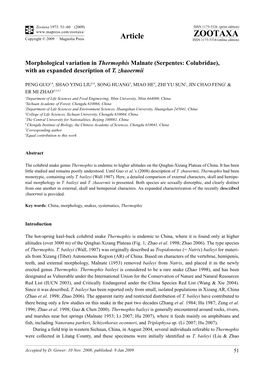 Zootaxa, Morphological Variation in Thermophis Malnate