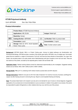 KT33B Polyclonal Antibody Product Information