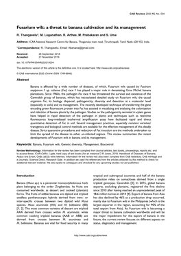 Fusarium Wilt: a Threat to Banana Cultivation and Its Management