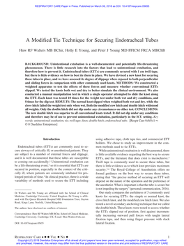 A Modified Tie Technique for Securing Endotracheal Tubes