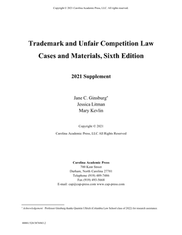 Trademark and Unfair Competition Law Cases and Materials, Sixth Edition
