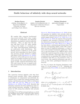 Stable Behaviour of Infinitely Wide Deep Neural Networks