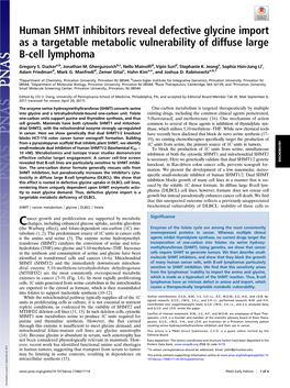 Human SHMT Inhibitors Reveal Defective Glycine Import As a Targetable Metabolic Vulnerability of Diffuse Large B-Cell Lymphoma