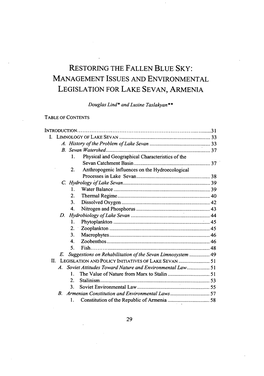 Restoring the Fallen Blue Sky: Management Issues and Environmental Legislation for Lake Sevan, Armenia