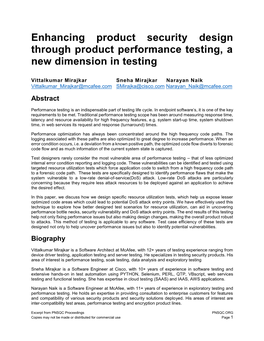 Enhancing Product Security Design Through Product Performance Testing, a New Dimension in Testing