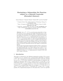 Maximizing a Submodular Set Function Subject to a Matroid Constraint (Extended Abstract)