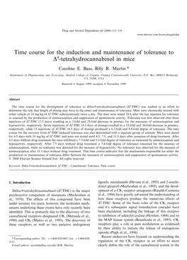 Time Course for the Induction and Maintenance of Tolerance to D9-Tetrahydrocannabinol in Mice