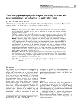 The Chiari/Hydrosyringomyelia Complex Presenting in Adults with Myelomeningocoele: an Indication for Early Intervention