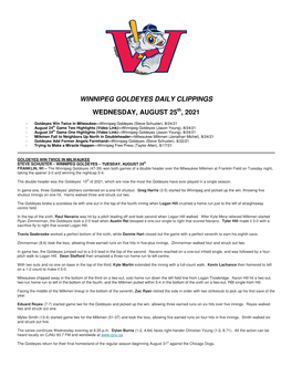 Winnipeg Goldeyes Daily Clippings Wednesday