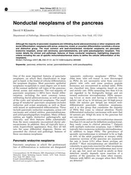 Nonductal Neoplasms of the Pancreas