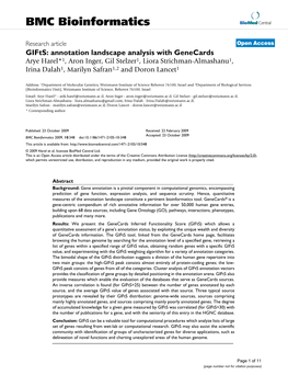 Annotation Landscape Analysis with Genecards Arye Harel*1, Aron Inger, Gil Stelzer1, Liora Strichman-Almashanu1, Irina Dalah1, Marilyn Safran1,2 and Doron Lancet1