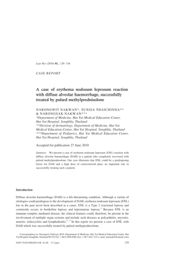 A Case of Erythema Nodosum Leprosum Reaction with Diffuse Alveolar Haemorrhage, Successfully Treated by Pulsed Methylprednisolone